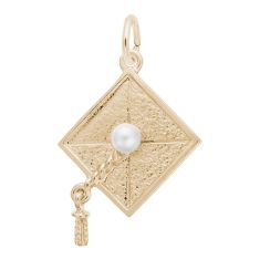 10k Yellow Gold Pearl Graduation Cap Flat Charm