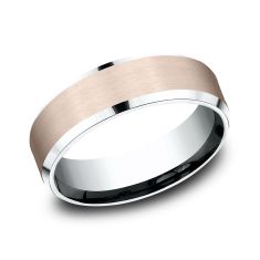 14k Rose Gold and White Gold 7mm Satin Finish Bevel Edge Lightweight Comfort Fit Wedding Band