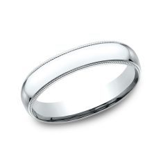 14k White Gold 4mm Milgrain Low Dome Comfort Fit Wedding Band
