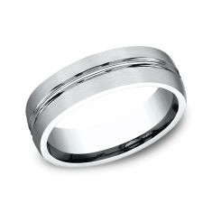 14k White Gold 6.5mm Satin Finish Center Cut Lightweight Comfort Fit Wedding Band
