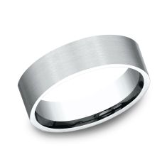 14k White Gold 6.5mm Satin Finish Flat Lightweight Comfort Fit Wedding Band