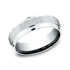 14k White Gold 6.5mm Swirl Finish Bevel Edge Lightweight Comfort Fit Wedding Band