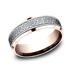 14k White Gold and Rose Gold 7mm Celtic Trinity Knot Lightweight Comfort Fit Wedding Band