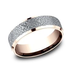14k White Gold and Rose Gold 7mm Ottoman Tile Pattern Lightweight Comfort Fit Wedding Band