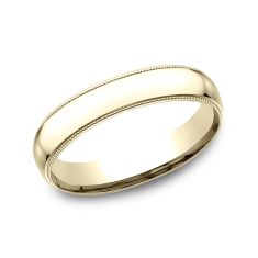 14k Yellow Gold 4mm Milgrain Low Dome Comfort Fit Wedding Band