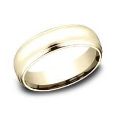 14k Yellow Gold 6.5mm High Polish Finish Drop Edge Lightweight Comfort Fit Wedding Band