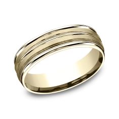 14k Yellow Gold 6.5mm Satin Finish Center Cut Lightweight Comfort Fit Wedding Band