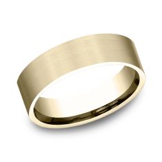 14k Yellow Gold 6.5mm Satin Finish Flat Lightweight Comfort Fit Wedding Band