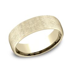 14k Yellow Gold 6.5mm Swirl Finish Lightweight Comfort Fit Wedding Band