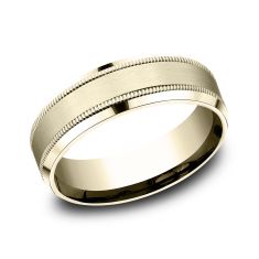 14k Yellow Gold 7mm Satin Finish Milgrain Lightweight Comfort Fit Wedding Band