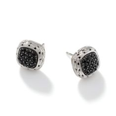 John Hardy Carved Chain Black Sapphire Sterling Silver Stud Earrings