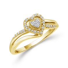1/10ctw Diamond Heart Halo Yellow Gold Promise Ring