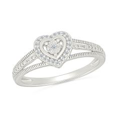 1/15ctw Diamond Heart Halo Sterling Silver Promise Ring
