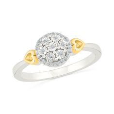 1/15ctw Round Diamond Cluster Yellow Gold Heart Motif Sterling Silver Promise Ring