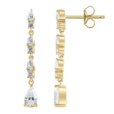 1 1/10ctw Pear and Round Diamond Yellow Gold Drop Earrings - Diamond Collection