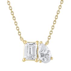 1 1/2ctw Emerald and Pear Lab Grown Diamond Toi et Moi Yellow Gold Necklace