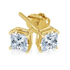 1 1/2ctw Princess Diamond Solitaire Yellow Gold Stud Earrings