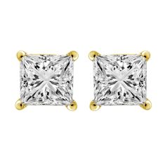 1 1/2ctw Princess Diamond Solitaire Yellow Gold Stud Earrings - Heritage Collection
