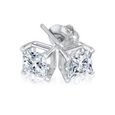 1 1/2ctw Princess Lab Grown Diamond White Gold Solitaire Stud Earrings