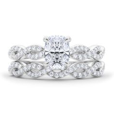 1 1/3ctw Cushion Diamond White Gold Twist Band Engagement and Wedding Ring Bridal Set - Couture Collection