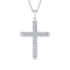 1/2ctw Lab Grown Diamond Cross Sterling Silver Pendant Necklace