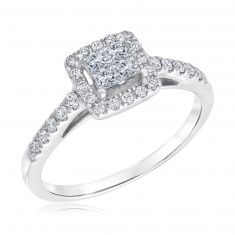 1/2ctw Princess Diamond Halo Composite White Gold Engagement Ring | Harmony Collection