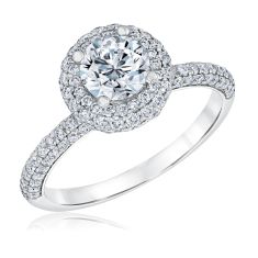 1 3/4ctw Round Diamond Pavé Halo White Gold Engagement Ring | Timeless Collection