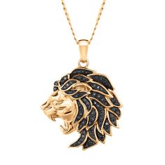 1/3ctw Treated Black Diamond Lion Head Yellow Gold Pendant Necklace -Men's