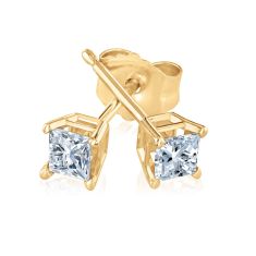1/4ctw Princess Diamond Solitaire Yellow Gold Stud Earrings