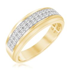 1/4ctw Round Diamond Yellow Gold Wedding Band - Men's