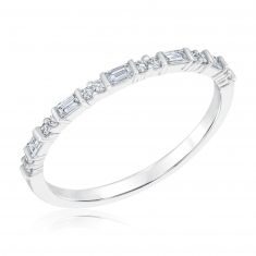 1/5ctw Baguette and Round Diamond White Gold Wedding Band | Embrace Collection