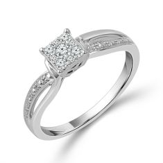 1/6ctw Diamond Princess Cluster White Gold Promise Ring