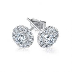 1ctw Lab Grown Diamond Round Halo White Gold Stud Earrings