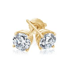 1ctw Round Diamond Solitaire Yellow Gold Stud Earrings