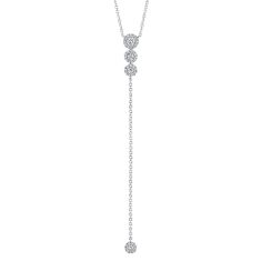 Shy Creation 1/4ctw Diamond Halo 14k White Gold Lariat Necklace