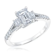 1 5/8ctw Emerald Diamond Three-Stone 14k White Gold Engagement Ring