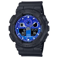 Casio G-Shock Analog-Digital Flame Inside Blue Dial Black Resin Strap Watch - GA-100FL-1A