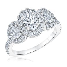 2ctw Oval Lab Grown Diamond Halo Three-Stone 14k White Gold Engagement Ring