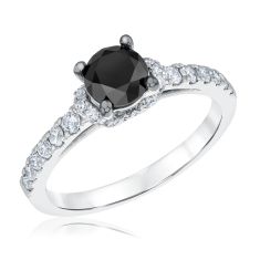 1 1/2ctw Round Black Diamond and Diamond 14k White Gold Engagement Ring