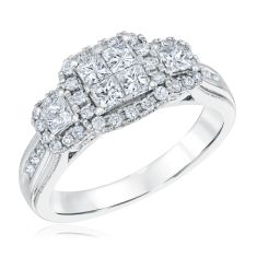 1ctw Princess Diamond Quad 14k White Gold Engagement Ring - Harmony Collection