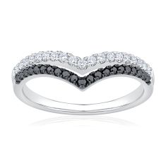 1/3ctw Black Diamond and Diamond 14k White Gold Curved Wedding Band - Embrace Collection