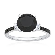 2 1/4ctw Round Black Diamond and Diamond 14k White Gold Engagement Ring
