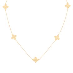 14k Yellow Gold Flower Station Necklace