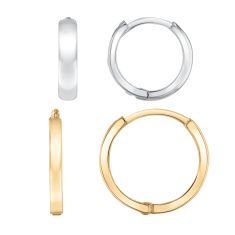 10k Yellow Gold and White Gold Huggie Hoop Earring Set