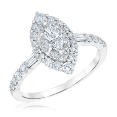 1ctw Marquise Diamond Double Halo 14k White Gold Engagement Ring