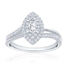 5/8ctw Marquise Diamond 14k White Gold Double Halo Engagement Ring - Couture Collection