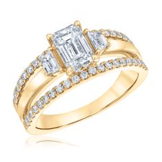 1 3/4ctw Emerald Lab Grown Diamond Three-Stone 14k Yellow Gold Engagement Ring