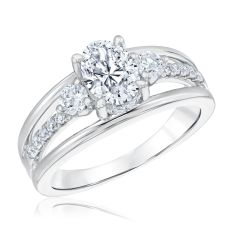 1 1/2ctw Oval Lab Grown Diamond Three-Stone 14k White Gold Engagement Ring