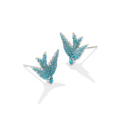 Kendra Scott Melody Bird Stud Earrings in Teal Crystal, Rhodium-Plated