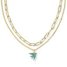 Kendra Scott Melody Bird Multi Strand Necklace in Teal Crystal, Gold-Plated